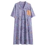 日系V领开衫加大码睡裙女200斤纯棉夏季薄款短袖宽松睡衣裙家居服