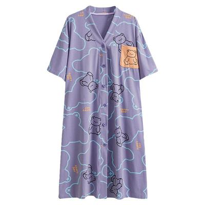 夏季日系开衫纯棉大码睡裙女