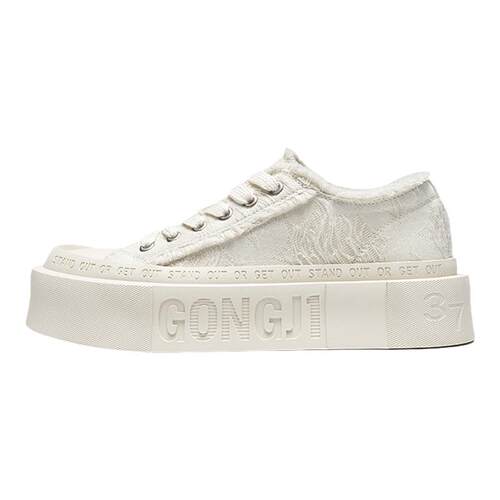 【王玉雯同款】GONGJI方头帆布鞋厚底增高小白鞋小众设计感板鞋女