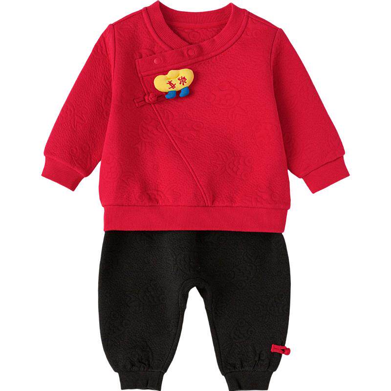 巴拉巴拉宝宝运动套装红色衣服冬