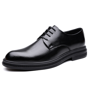 稻草人皮鞋男款商务正装内增高男鞋软底透气新郎结婚鞋舒适牛皮