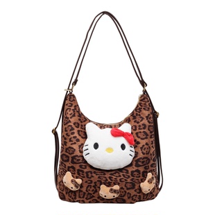 可爱Hellokitty豹纹双肩包女2025新款麂皮绒单肩托特包通勤后背包