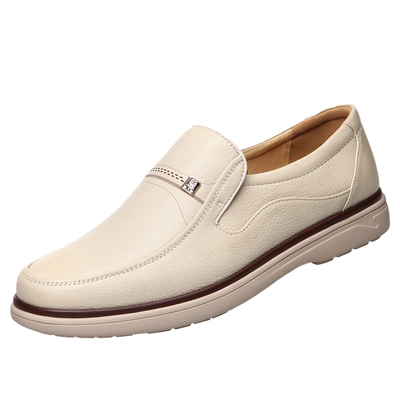 老人头米白色商务休闲皮鞋男真皮