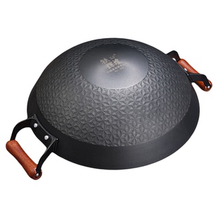 菱形防滑陆川生铁铸铁锅不粘不锈无涂层双耳圆底炒菜锅燃气灶适用
