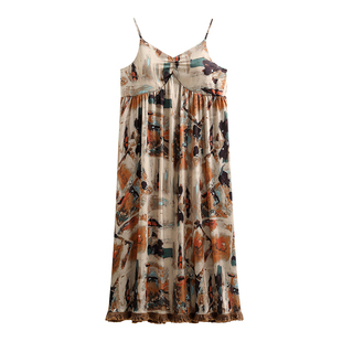 悦内带胸垫睡裙女睡衣夏季冰丝绸性感吊带夏款仿真丝复古风中长款