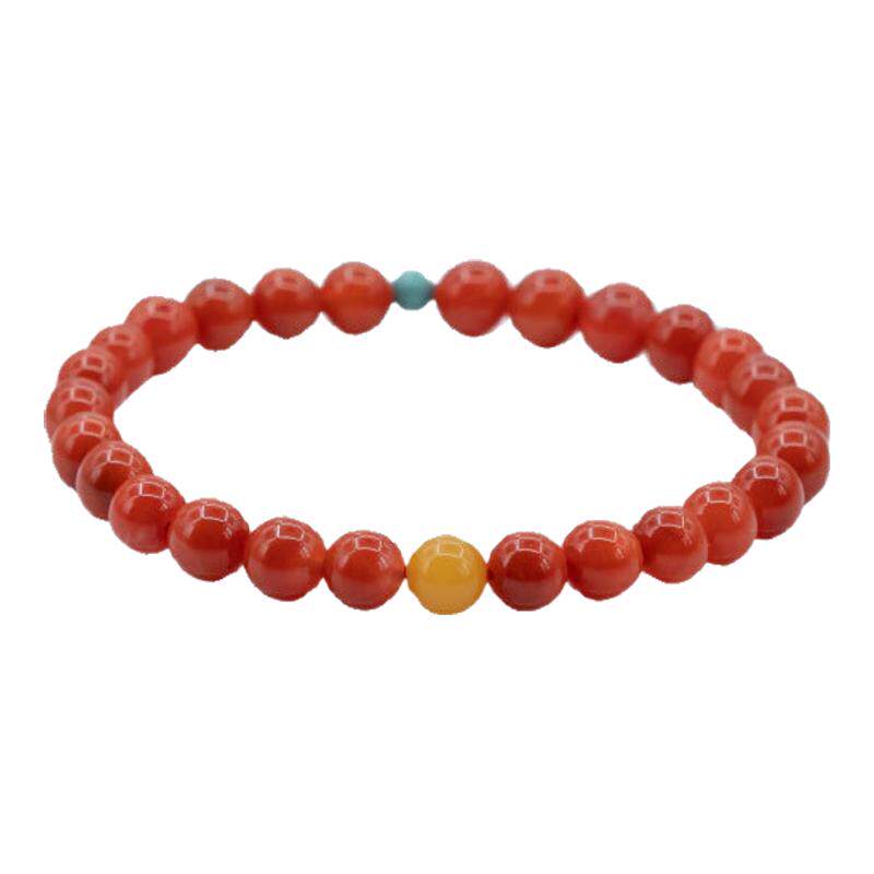 天然柿子红南红玛瑙手串女蜜蜡绿松石转运珠小米串珠多圈手链礼物