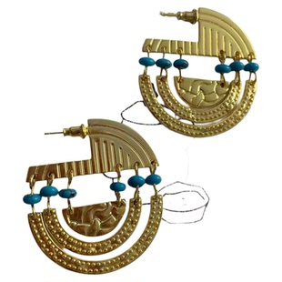 图腾串珠镂空耳环 虎眼石绿松原创小众复古耳饰