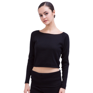 REPETTO丽派朵 女士黑色针织弹力舒适长袖棉纺短款上衣舞蹈服