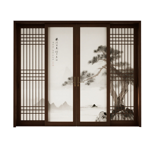 折叠门宋代美学屏风茶室隔断门定制山水墨画国风书房门客厅推拉门