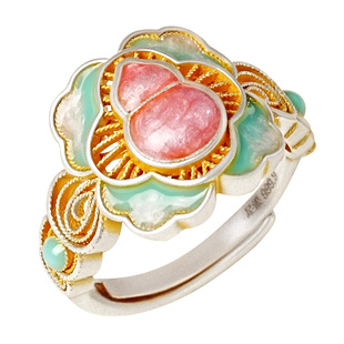 宫里上新银戒指女纯银999足银古法珐琅新中式生日妇女节礼物妈妈