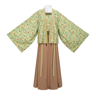 花朝记｜松柳｜晋制汉服褶衣裲裆交窬裙绿色加绒印花双面日常秋冬
