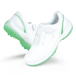 高尔夫球鞋 女士防水防滑深齿鞋钉运动鞋 旋钮鞋带透气超纤皮女鞋