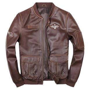 棒球服领真皮皮衣男头层牛皮飞行员皮夹克修身短款单皮皮外套潮流