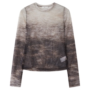 kijun韩国代购正品圆领晕染长袖t恤女abg风修身辣妹时尚打底衫秋