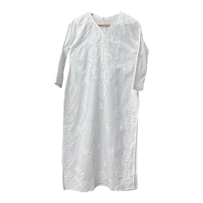 印度进口瑜伽服禅修大师服长款纯棉刺绣女昆达里尼白色显瘦春夏款