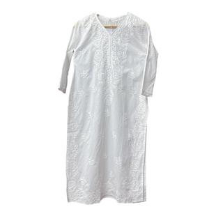 B5-2-3印度进口瑜伽服禅修大师服长款纯棉刺绣女昆达里尼白色薄款