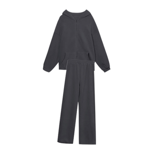 孕妇套装秋冬2026新款孕妈高级感深灰色连帽不显怀卫衣裤子两件套