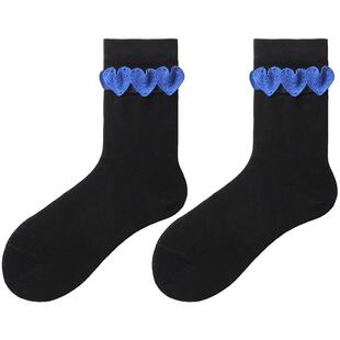 primeet派米小众设计感创意爱心贴布ins潮黑色春夏袜子女中筒袜夏