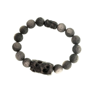 非鱼之家原创陨石纹理黑曜银曜石手串女 复古个性单圈手链男手饰