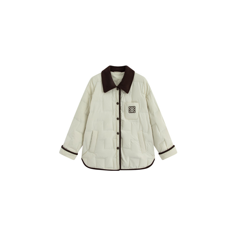 5mm撞色90鹅绒羽绒服灯芯绒翻领女2026秋冬反季新款轻薄保暖外套