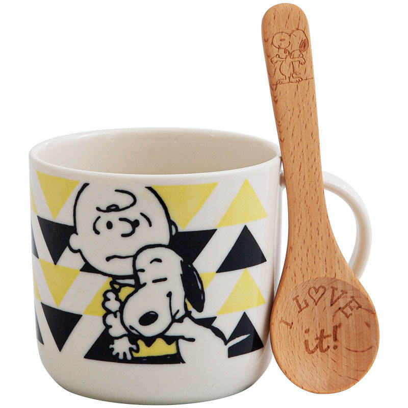 snoopy官方正品带木勺英文早餐杯
