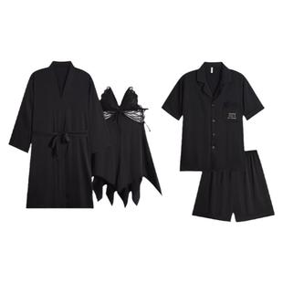 乐姿梦情侣睡衣女冰丝性感吊带睡裙春夏季男友短袖短裤套装家居服