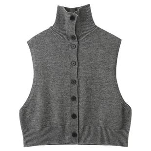 双面穿麻花高领无袖针织上衣女春秋冬季慵懒坎肩纽扣毛衣马甲开衫