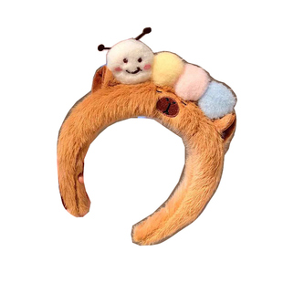 可爱毛毛虫毛绒发箍女款洗脸化妆专用卡通头箍不勒头秋冬发卡发饰