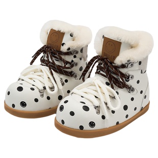 【魏辰同款】SMILEY笑脸波点雪地靴白色冬保暖女厚底增高加绒鞋子