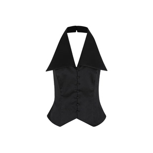 【王菊同款】复古80's 黑色挂脖尖领吊带上衣Maison Amory