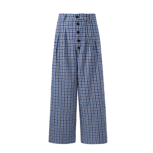 MARMORRIS 泡泡纱格纹斜裁宽松阔腿中低腰休闲裤复古拖地格子裤