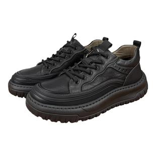 秋季男鞋运动休闲鞋头层牛皮真皮2025新款厚底增高工装户外低帮鞋