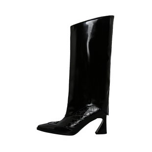 林向晚 暗黑特工~小众设计不过膝黑色长靴大筒围裤管靴甜酷风靴子