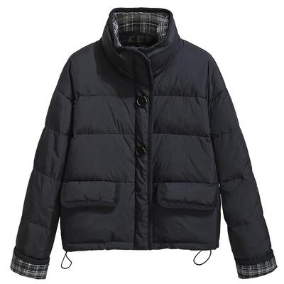 今年流行南瓜橘色拼接立领羽绒服