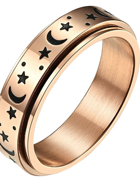 日月星辰可转动情侣钛钢戒指ring