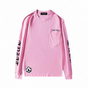 包邮粉色系少女宽松os男友boyfriend打底哥特梵文十字架长袖T恤衫