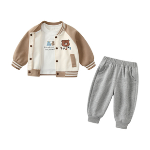 男童套装春装男宝宝休闲洋气运动装分体三件套婴儿春秋款外穿衣服
