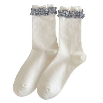 袜子女款纯棉卡通小狗花边堆堆袜