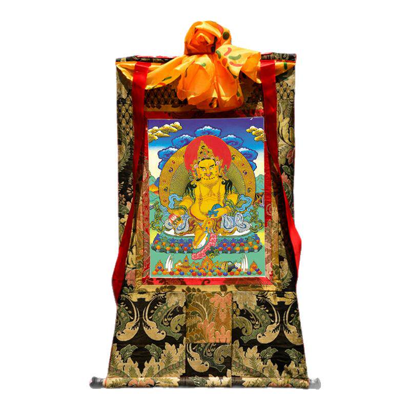 黄财神唐卡中式仿手工挂画唐卡