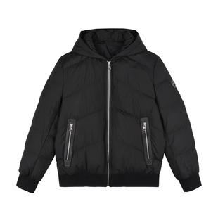 雷迪波尔男装羽绒服2025冬季新款连帽纯色休闲牛皮革拼接保暖外套