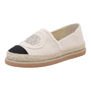 百思图春夏新款小香风草编渔夫鞋一脚蹬平底圆头女单鞋BL336CA4