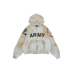 Grailz Project gr重磅假两件拼接做旧破坏脏染帽衫卫衣开衫外套