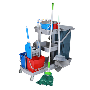 安格小型平推清洁车多功能清洁车双层推车杂物车清洁用具拖布桶