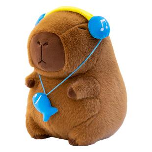 卡通创意魔法耳机水豚玩偶呆萌厨师卡皮巴拉毛绒玩具女生抱枕礼物