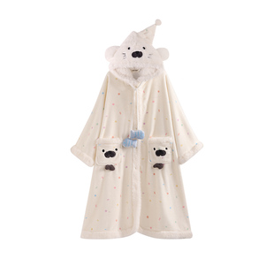 侘町2025冬季新款卡通彩色圈圈小海豹斗篷睡袍睡衣法兰绒女家居服