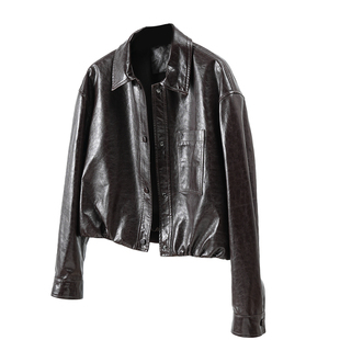 欧洲站高端油蜡小羊皮真皮皮衣女短款2026春新款小个子皮夹克外套