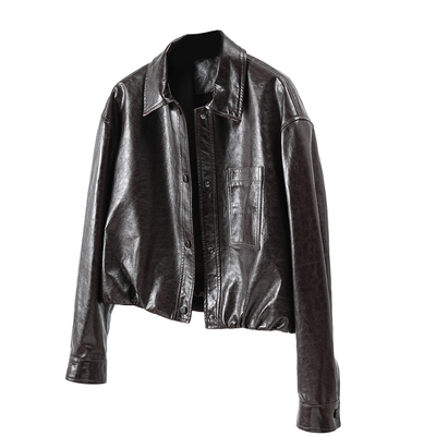 欧洲站高端油蜡小羊皮真皮皮衣