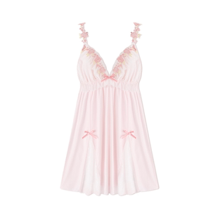 BE吊带睡裙女性感纯欲风冰丝睡衣夏季丝绸网纱粉色女士家居服蕾丝