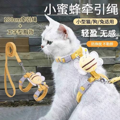 猫咪牵引绳防挣脱工字型中小型犬外出狗链胸背带猫绳伸缩遛猫绳溜