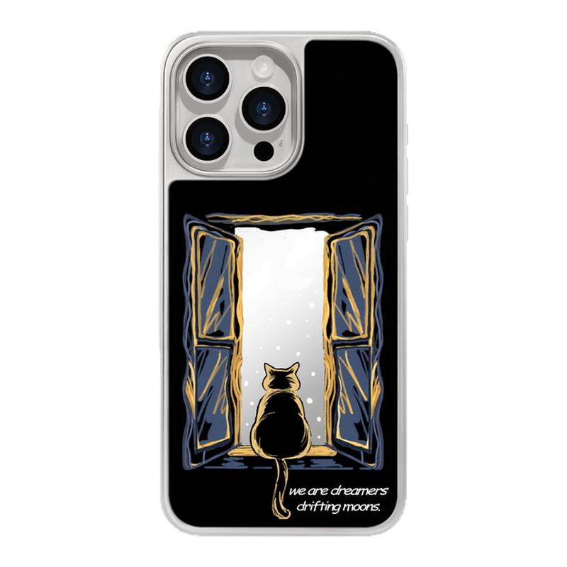 benefit窗外的星空月下黑猫17适用于iphone16promax苹果15PRO镜面磁吸手机壳13新款14小米15PRO防摔三星S25